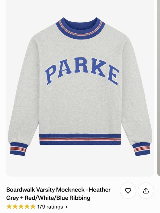 Parke Sweaters - Parke Heather Grey Mockneck Sweatshirt with Blue and Red Trim Size L/XL NWT